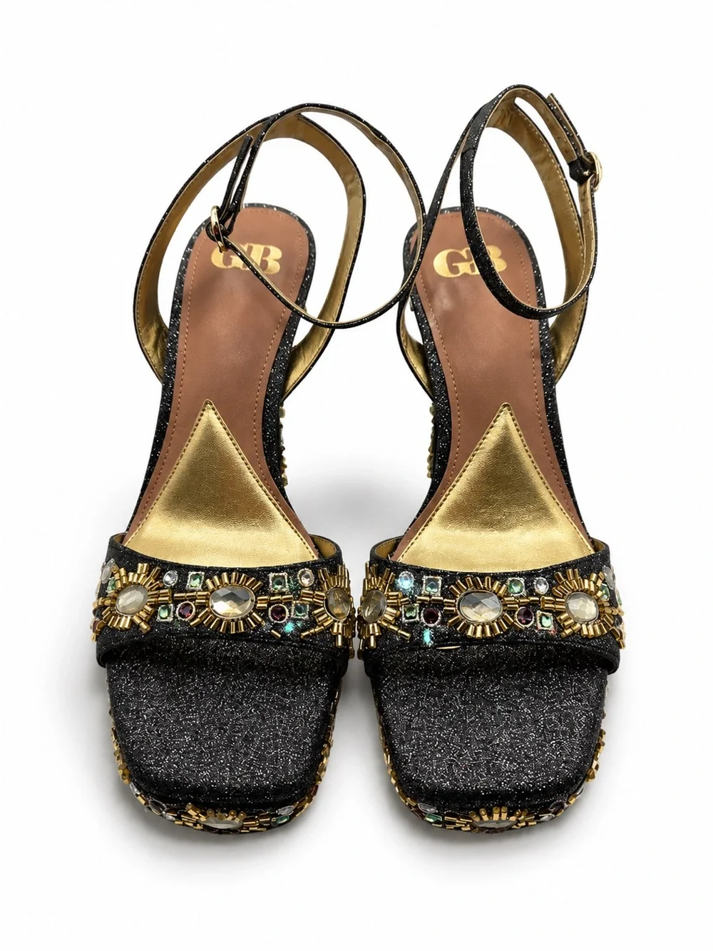 Gianni Bini Black Glitter Enchant-Ment Beaded Embellished Platform Heel Sandals